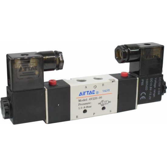 Electrovalva bistabila 5/2 seria 4V200 cu bobine si conectori cu led prezenta tensiune G1/8"