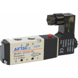 Electrovalva monostabila 5/2 seria 4V100 cu bobina si conector cu led prezenta tensiune 1/8