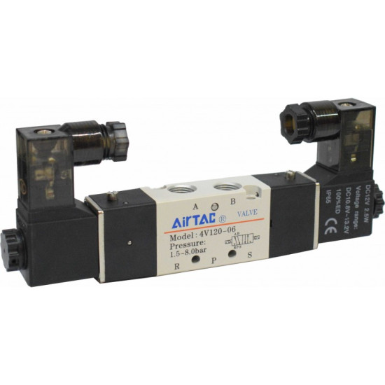 Electrovalva bistabila 5/2 seria 4V100 cu bobina si conector cu led prezenta tensiune G1/8"