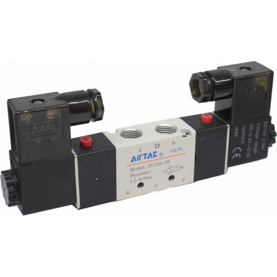 Electrovalva bistabila 5/2 seria 4V100 cu bobina si conector cu led prezenta tensiune M5