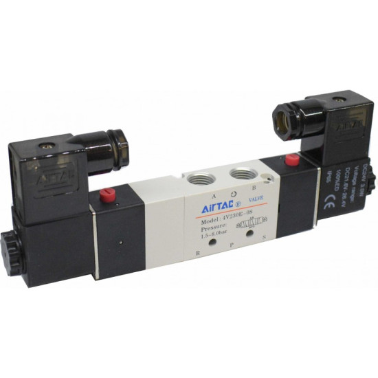 Electrovalva bistabila 5/3 seria 4V400 centrul inchis cu bobine si conectori cu led prezenta tensiune G1/2"