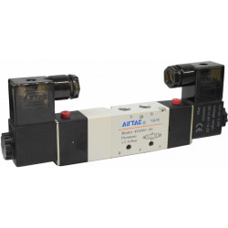 Electrovalva bistabila 5/3 seria 4V200 centrul inchis cu 2 bobine si 2 conectori cu led prezenta tensiune G1/8"