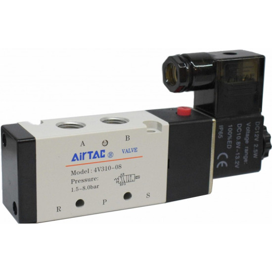 Electrovalva monostabila 5/2 seria 4V300 cu bobina si conector cu led prezenta tensiune G1/4"