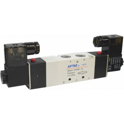 Electrovalva bistabila 5/3 seria 4V300 centrul inchis cu 2 bobine si 2 conectori cu led prezenta tensiune G3/8"