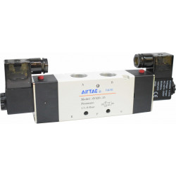 Electrovalva bistabila 5/3 seria 4V400 centrul exhaustat cu bobine si conectori cu led prezenta tensiune G1/2"