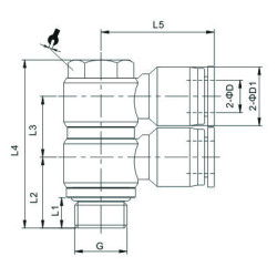 Conector rapid push-in 90 grade BANJO cu 2 iesiri cu filet exterior