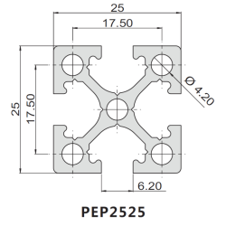 Profil extrudat aluminiu PEP 2525