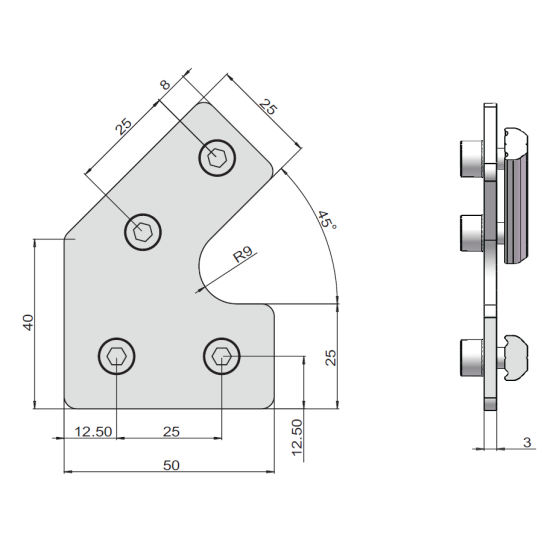Placa fixare la 45°