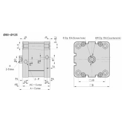 Cilindru pneumatic compact ISO 21287 seria ACED tija dubla cu magnet diametru Piston 80