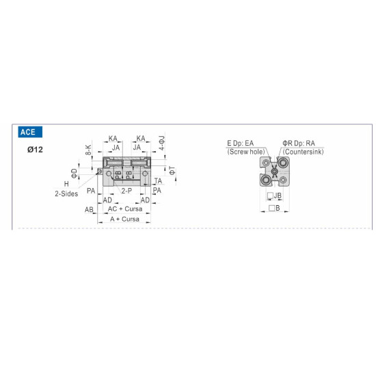 Cilindru pneumatic compact ISO 21287 dubla actionare seria ACE cu magnet diametru Piston Ø12