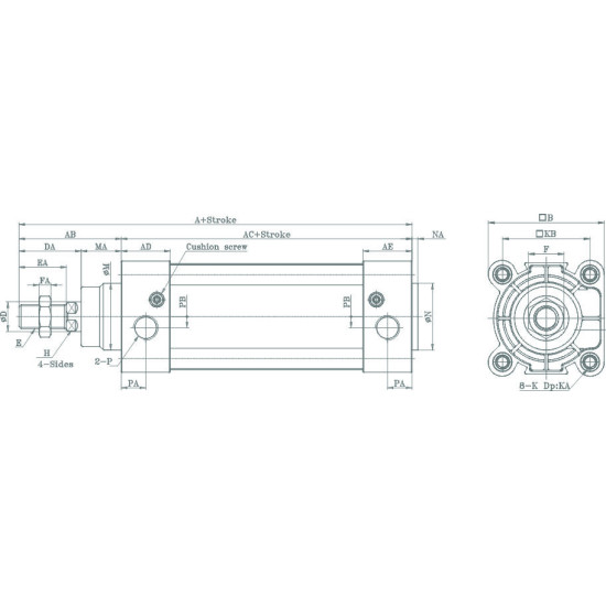 Cilindru pneumatic patrat ISO 15552,diametru Piston Ø63 mm