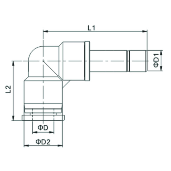 Conector cu cot 90 grade egal cu plug-in