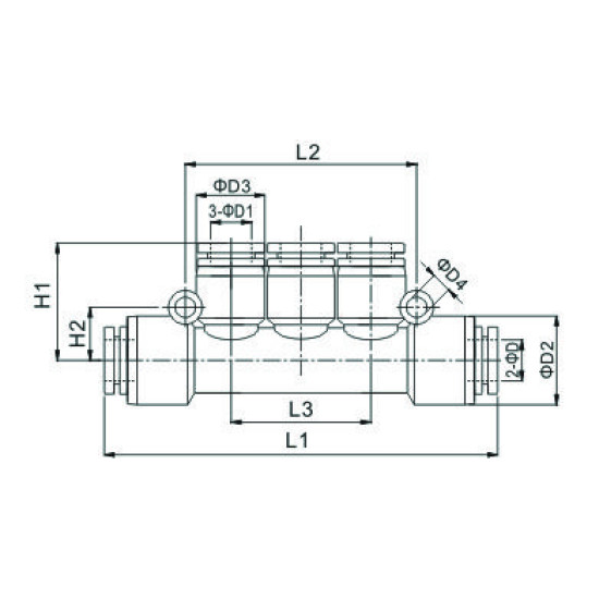 Conector rapid egal cu 3 iesiri push-in