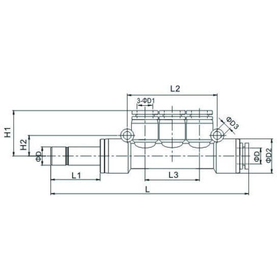 Conector rapid redus cu plug-in cu 3 iesiri push-in