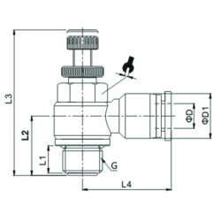 Limitator debit 90° complet metalic si push-in