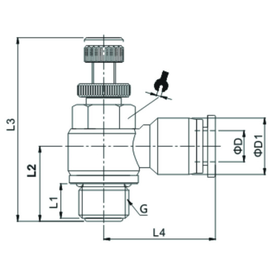 Limitator debit 90° complet metalic si push-in