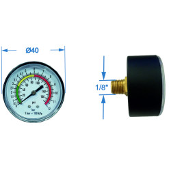 Manometru carcasa metalica posterior Ø40 0-12 bar