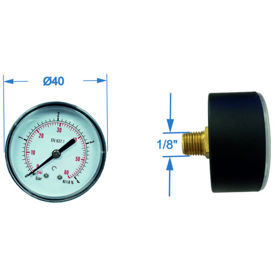 Manometru carcasa metalica posterior Ø40 0-4 bar
