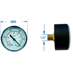Manometru carcasa metalica posterior Ø63 -1-0 bar