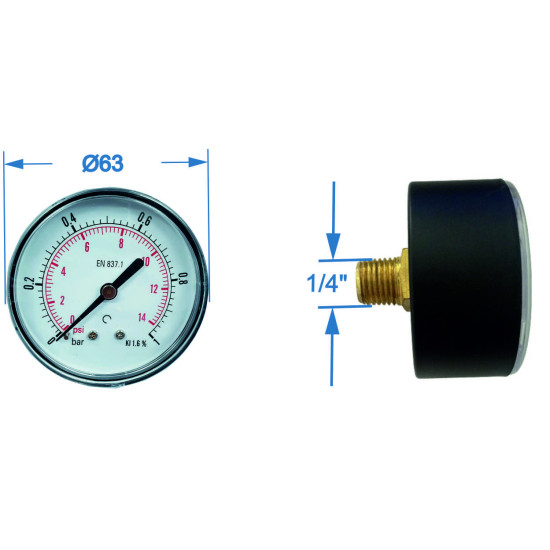 Manometru carcasa metalica posterior Ø63 0-1 bar