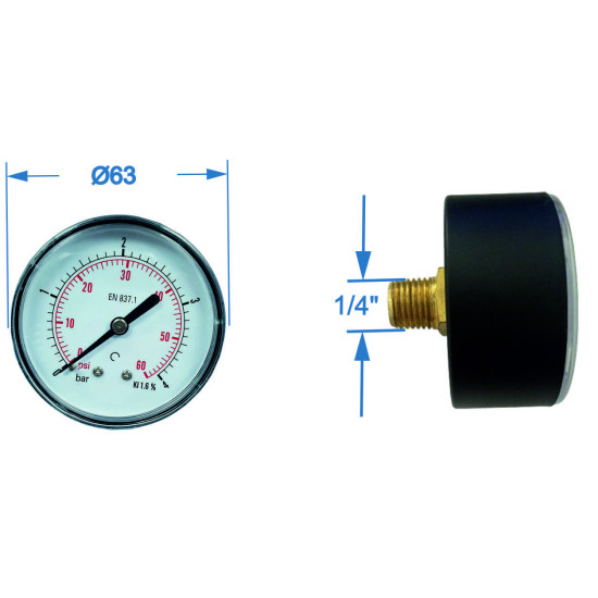 Manometru carcasa metalica posterior Ø63 0-4 bar