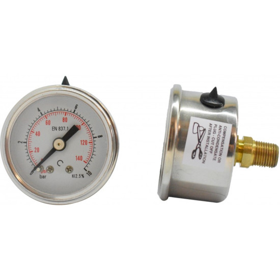 Manometru posterior G1/8 D40 0-10 bar carcasa inox cu glicerina