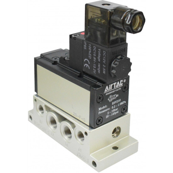 Electrovalva monostabila 5/2 ISO 5599/1 cu bobina si conector cu led prezenta tensiune 