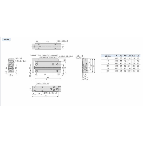 Cilindru pneumatic special culisant seria HLH diametru Piston Ø6
