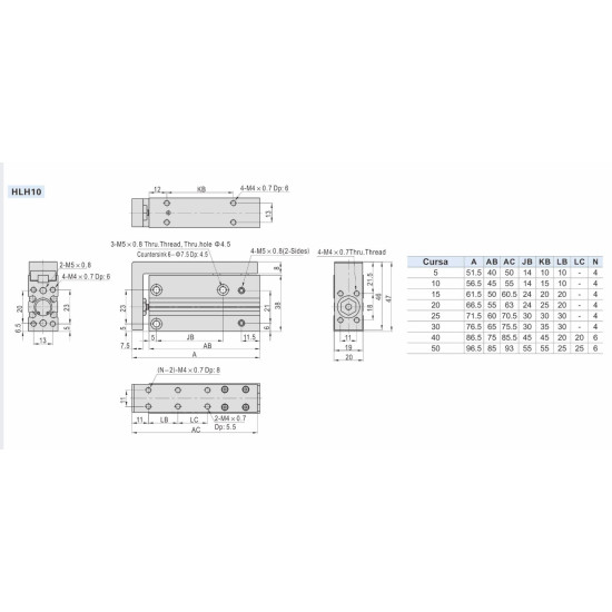 Cilindru pneumatic special culisant seria HLH diametru Piston Ø10