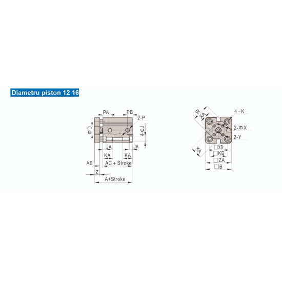 Cilindru pneumatic compact antirotatie seria TACQ cu magnet diametru Piston Ø12