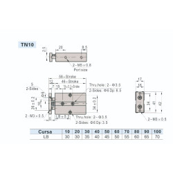 Cilindru pneumatic antirotatie cu 2 pistoane dubla actionare seria TN diametru Piston Ø10