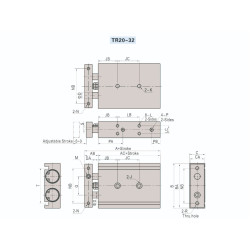 Cilindru pneumatic antirotatie cu 2 pistoane dubla actionare seria TR diametru Piston Ø32